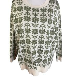 NWT Adrianna Papell Crew Neck Floral Jacquard Sweater Ivory Green Floral 2X